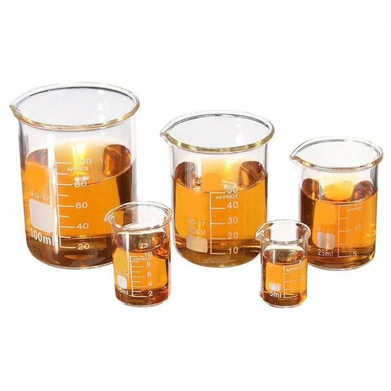 5Pcs Glass Beaker Set 5/10/25/50/100Ml Borosilicate Glass Laboratory Measuring Cup Glassware School Study Lab Educational Supply