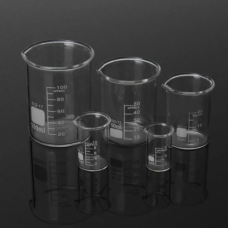 5Pcs Glass Beaker Set 5/10/25/50/100Ml Borosilicate Glass Laboratory Measuring Cup Glassware School Study Lab Educational Supply