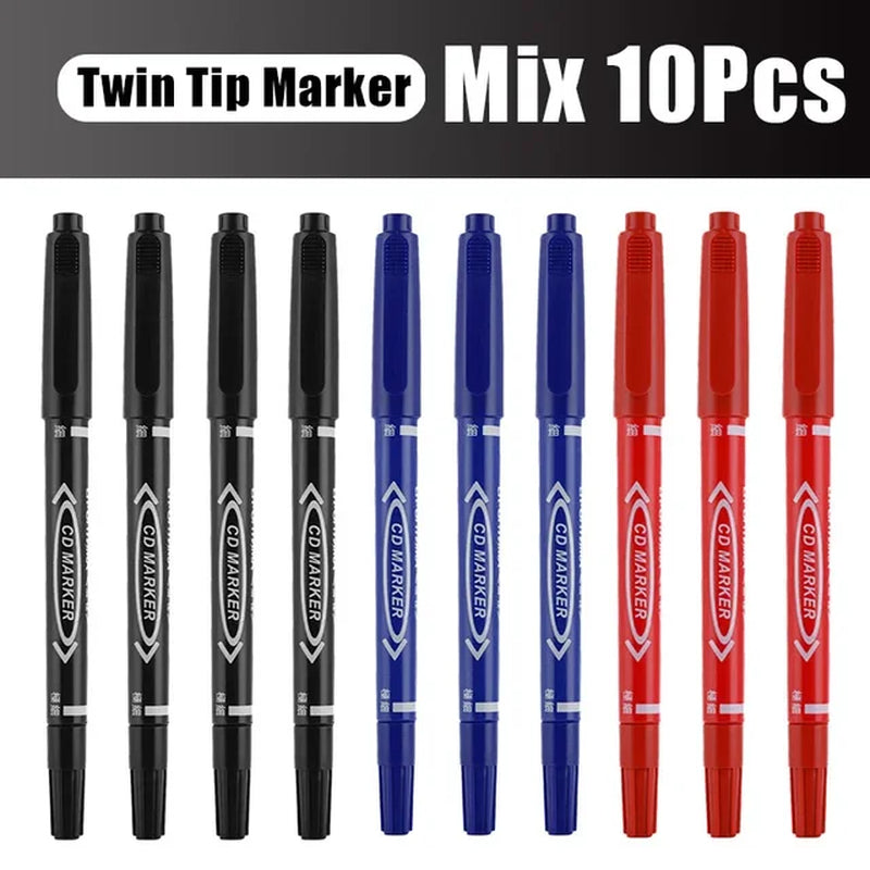 Twin Tip Permanent Marker Black/Blue/Red Oil Marker Pen