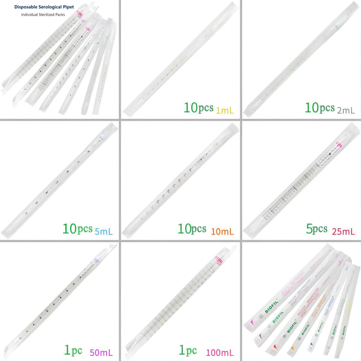 1Ml 2Ml 5Ml 10Ml 25Ml 50Ml Disposable Serological Pipette Sterile Individual Sterilized Plastic Pipettor Graduated Pipettes