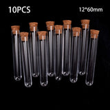 10Pcs/Lot 12X60Mm Transparent Plastic round Bottom Test Tube with Cork Stoppers Empty Scented Tea Tubes School Supplies