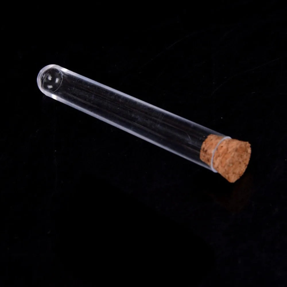 10Pcs/Lot 12X60Mm Transparent Plastic round Bottom Test Tube with Cork Stoppers Empty Scented Tea Tubes School Supplies