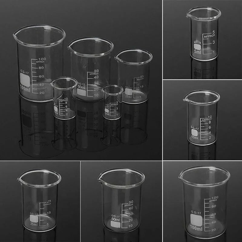 5Pcs Glass Beaker Set 5/10/25/50/100Ml Borosilicate Glass Laboratory Measuring Cup Glassware School Study Lab Educational Supply