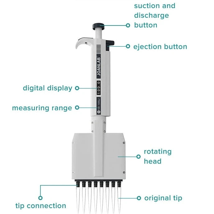 Multichannel Pipette Lab Equipment Manual Digital Adjustable Micropipette 8 Channels Pipette 12 Channels