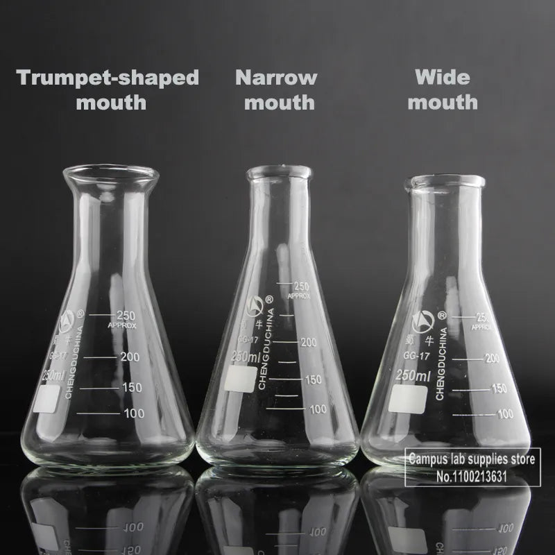 1Piece 50Ml/100Ml/150Ml/200Ml/250Ml/300Ml/500Ml/1000Ml Borosilicate Glass Conical Erlenmeyer Flask for Lab Chemical Equipment