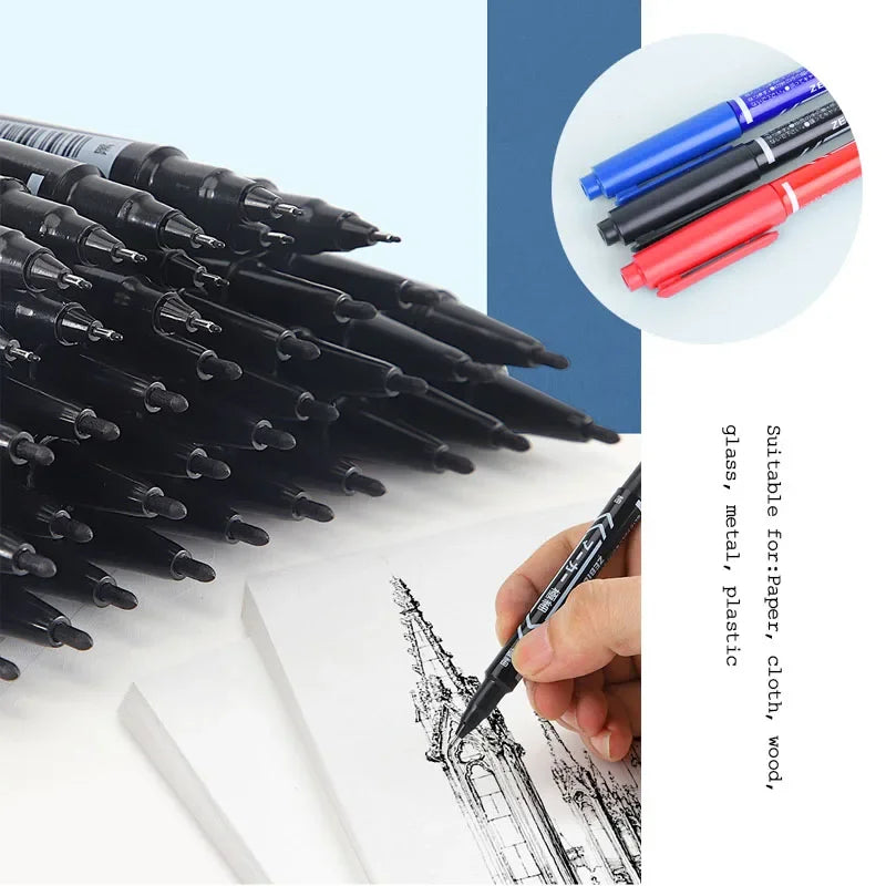 Twin Tip Permanent Marker Black/Blue/Red Oil Marker Pen