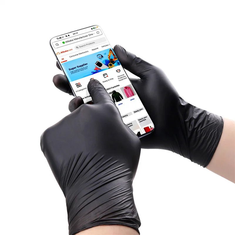 100Pack Housework Strong Black Disposable Nitrile Gloves PVC Latex Free Antistatic Garden Pet Care Tattoo Work Oil-Proof Gloves