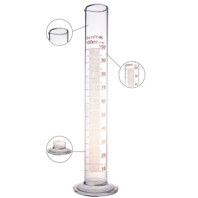 F2TE Thick Glass Graduated Measuring Cylinder 100 Ml Single Metric Scale Chemistry Lab Spout Measure