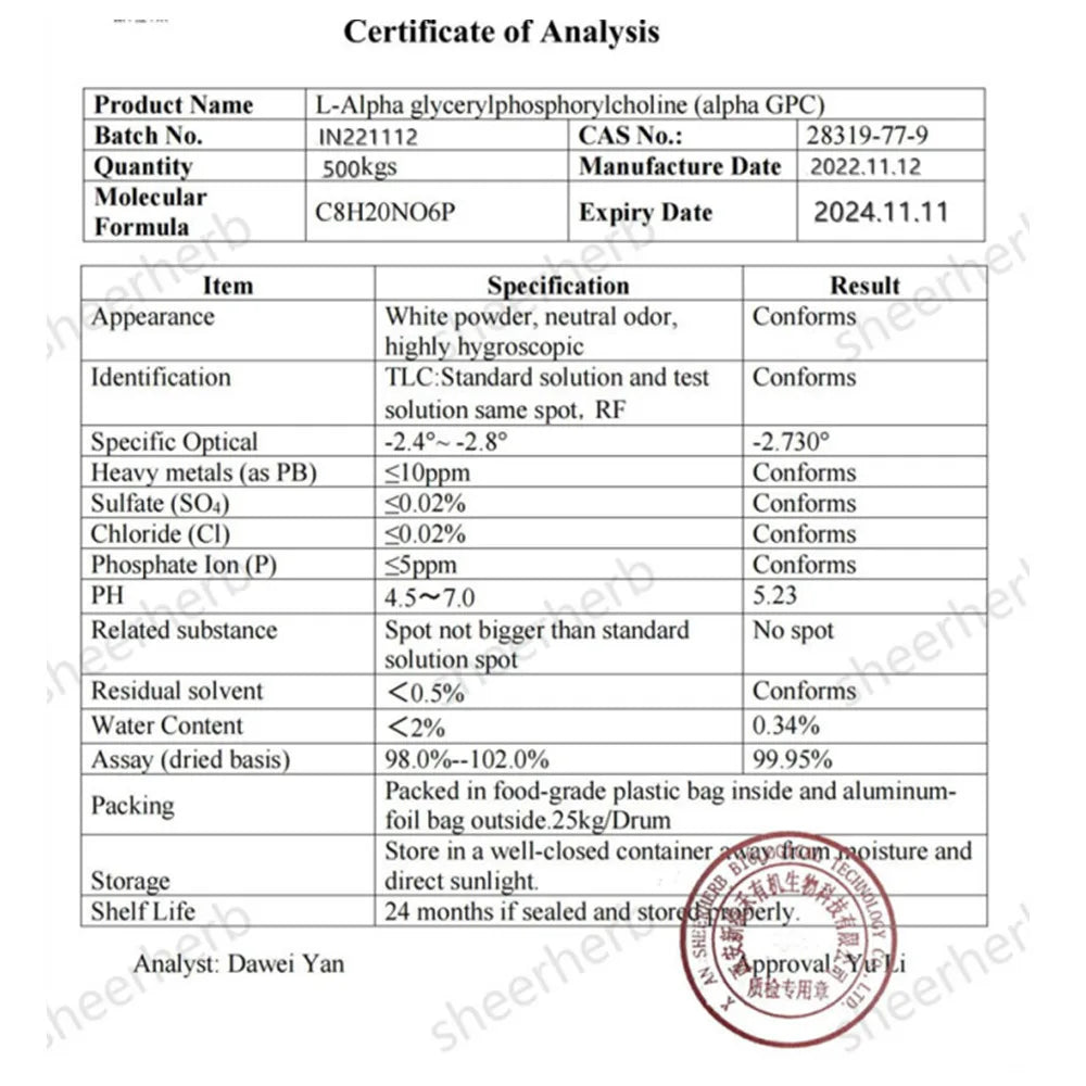50G-1000G Alpha GPC Powder,L-A-Glycerophosphorylcholine